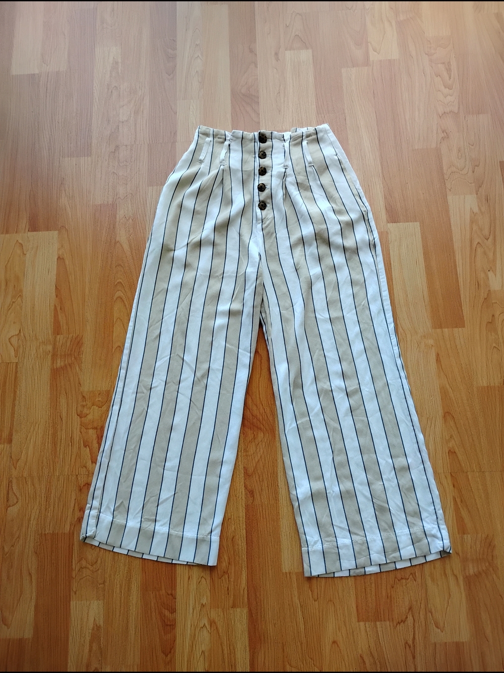 Abercrombie & Fitch Cream and Navy Striped Button-Front Pants